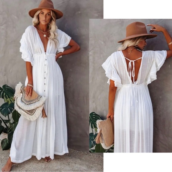 Other - Elegant Amelia Beach Dress Swimsuit Cover-Up in White Oversized OSFM
